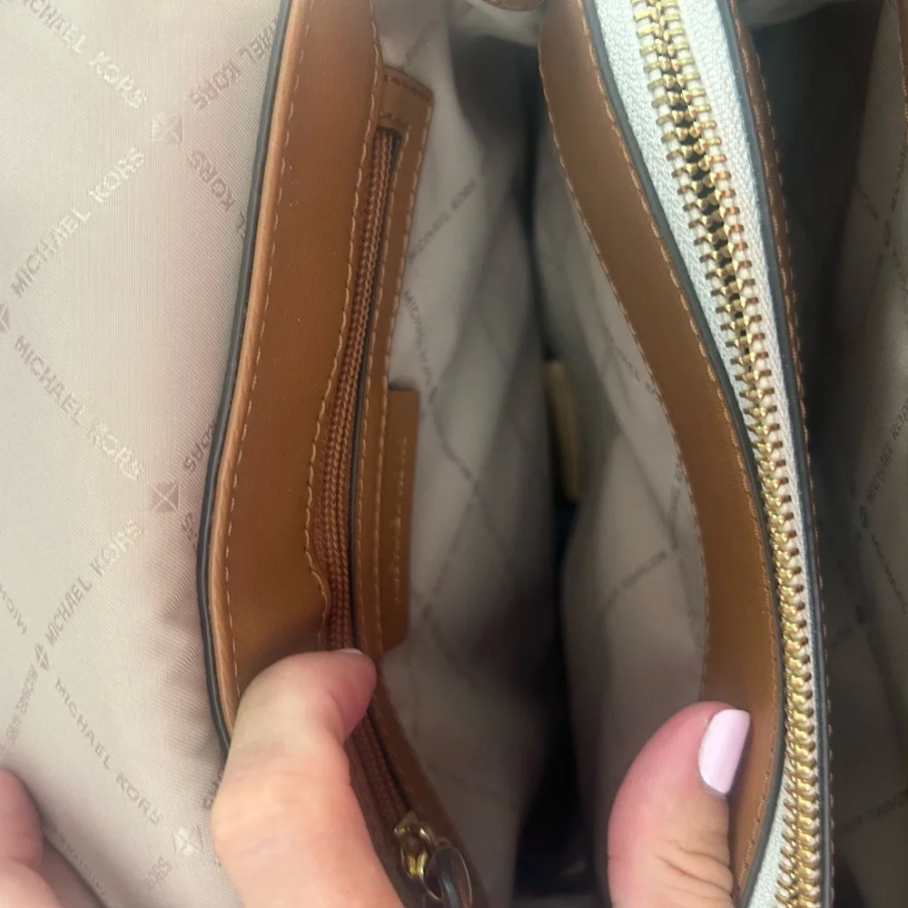 Michael Kors Beige Logo Convertible Backpack with Brown Trim
